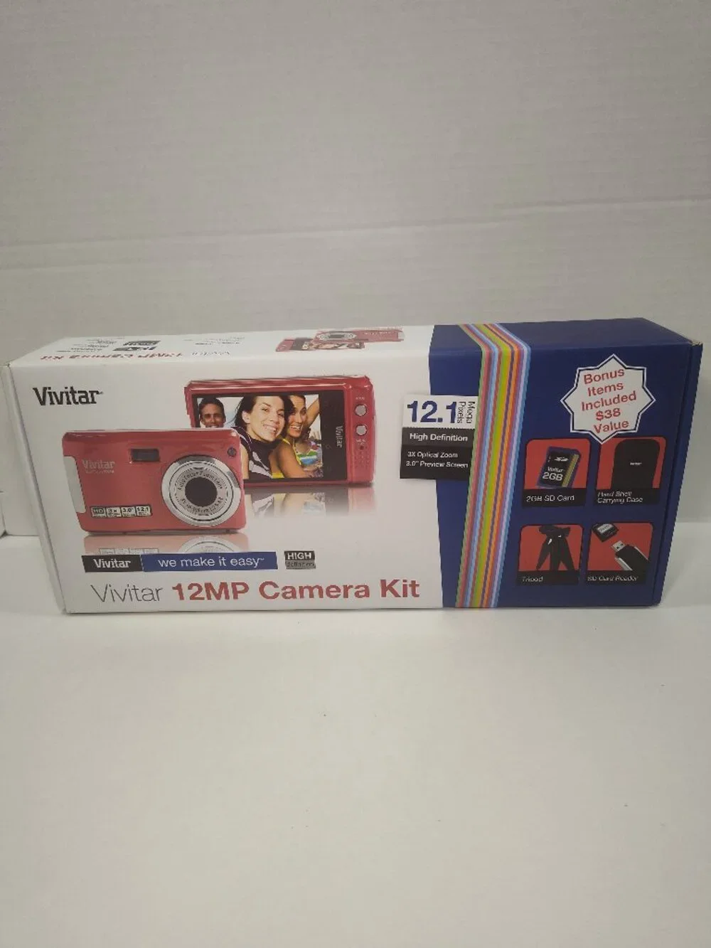 Vivitar ViviCam T328 12.1MP Digital Camera Kit Red Tested Complete New Battery